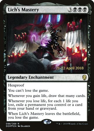 Lich's Mastery [Dominaria Promos] | Dumpster Cat Games