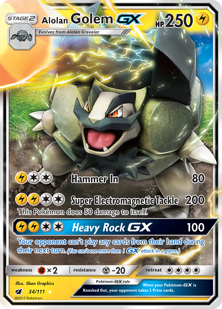 Alolan Golem GX (34/111) [Sun & Moon: Crimson Invasion] | Dumpster Cat Games