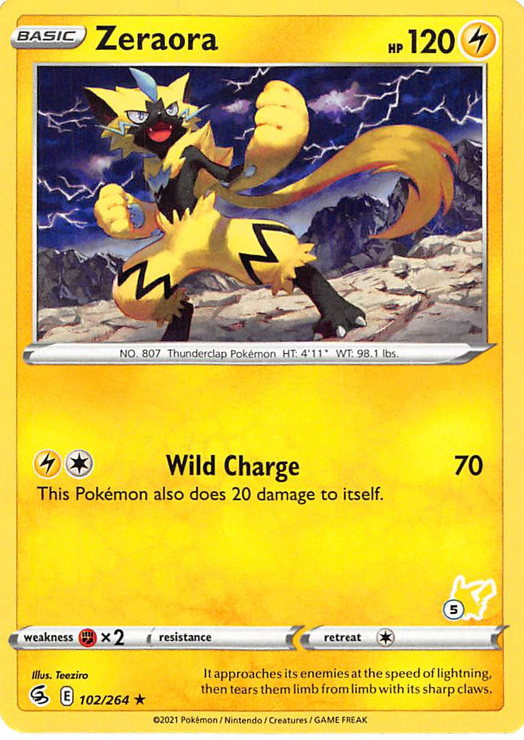 Zeraora (102/264) (Pikachu Stamp #5) [Battle Academy 2022] | Dumpster Cat Games