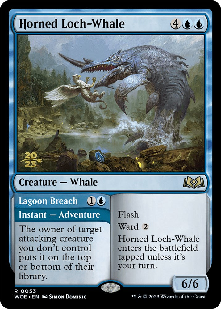 Horned Loch-Whale // Lagoon Breach [Wilds of Eldraine Prerelease Promos] | Dumpster Cat Games