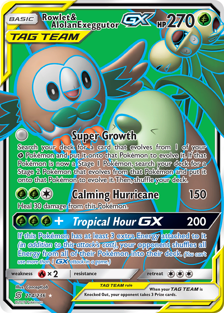 Rowlet & Alolan Exeggutor GX (214/236) [Sun & Moon: Unified Minds] | Dumpster Cat Games