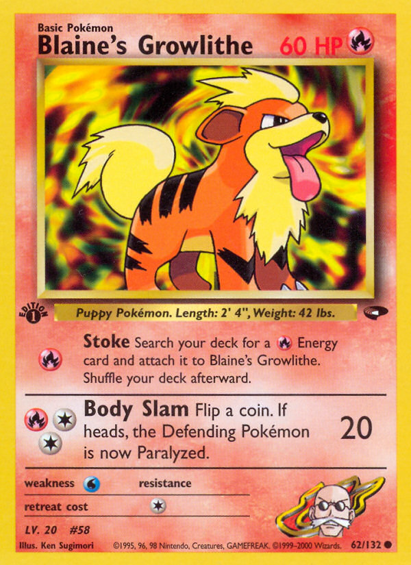 Blaine's Growlithe (62/132) [Gym Challenge 1st Edition] | Dumpster Cat Games