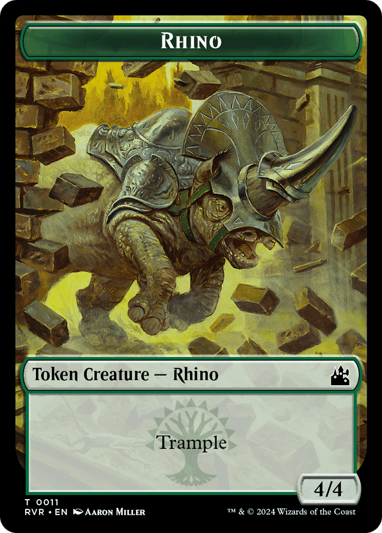 Elf Knight // Rhino Double-Sided Token [Ravnica Remastered Tokens] | Dumpster Cat Games