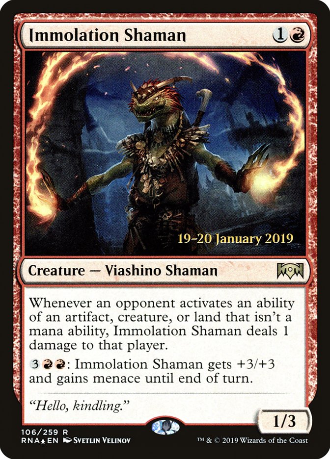 Immolation Shaman [Ravnica Allegiance Prerelease Promos] | Dumpster Cat Games