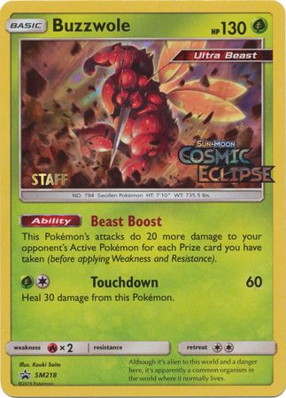 Buzzwole (SM218) (Staff Prerelease Promo) [Sun & Moon: Black Star Promos] | Dumpster Cat Games