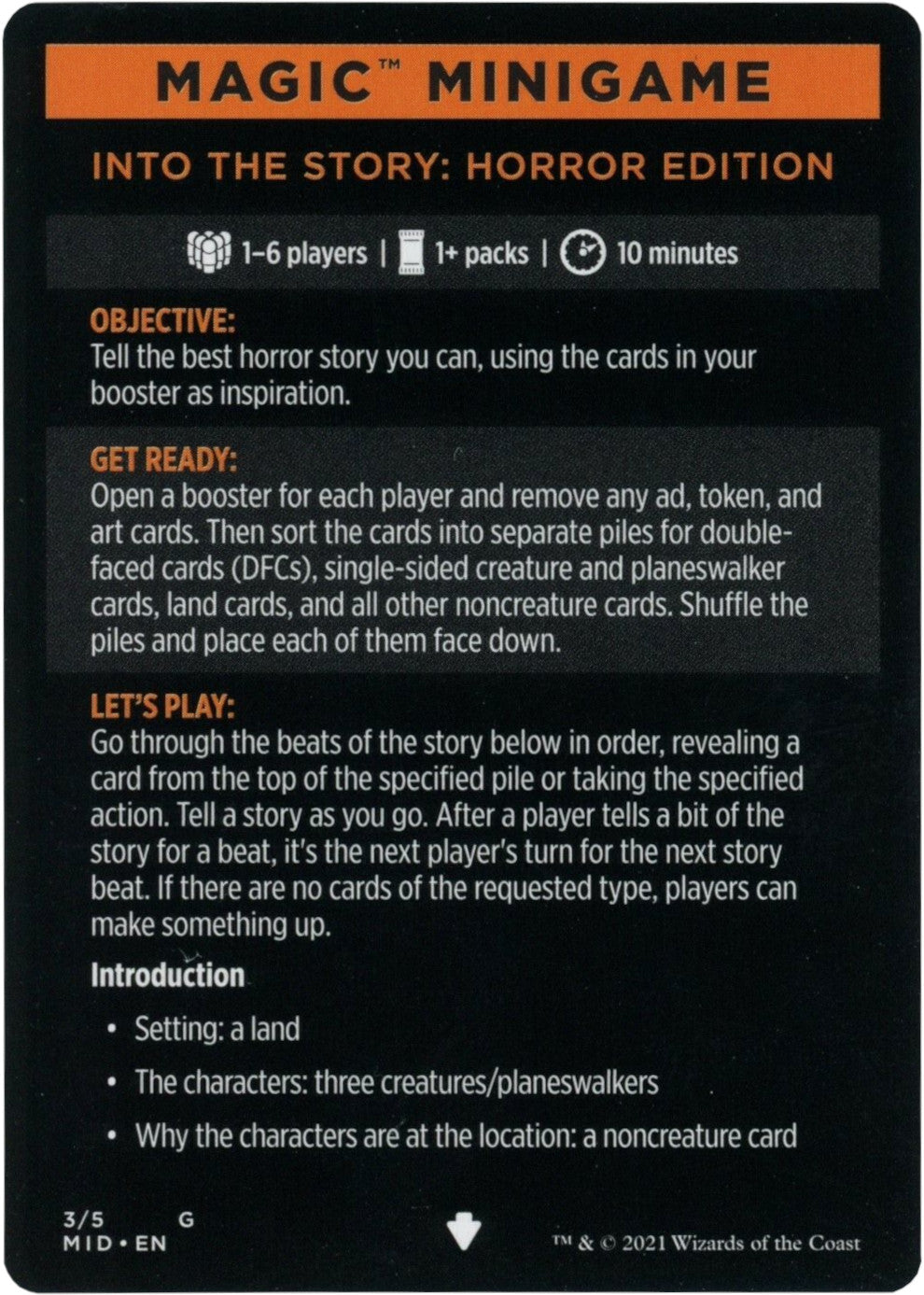 Into the Story: Horror Edition (Magic Minigame) [Innistrad: Midnight Hunt Minigame] | Dumpster Cat Games