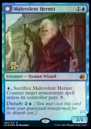 Malevolent Hermit // Benevolent Geist [Innistrad: Midnight Hunt Prerelease Promos] | Dumpster Cat Games