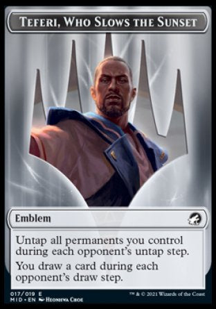 Teferi, Who Slows the Sunset Emblem [Innistrad: Midnight Hunt Tokens] | Dumpster Cat Games