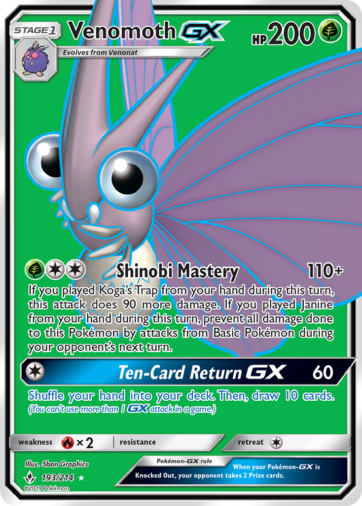 Venomoth GX (193/214) [Sun & Moon: Unbroken Bonds] | Dumpster Cat Games