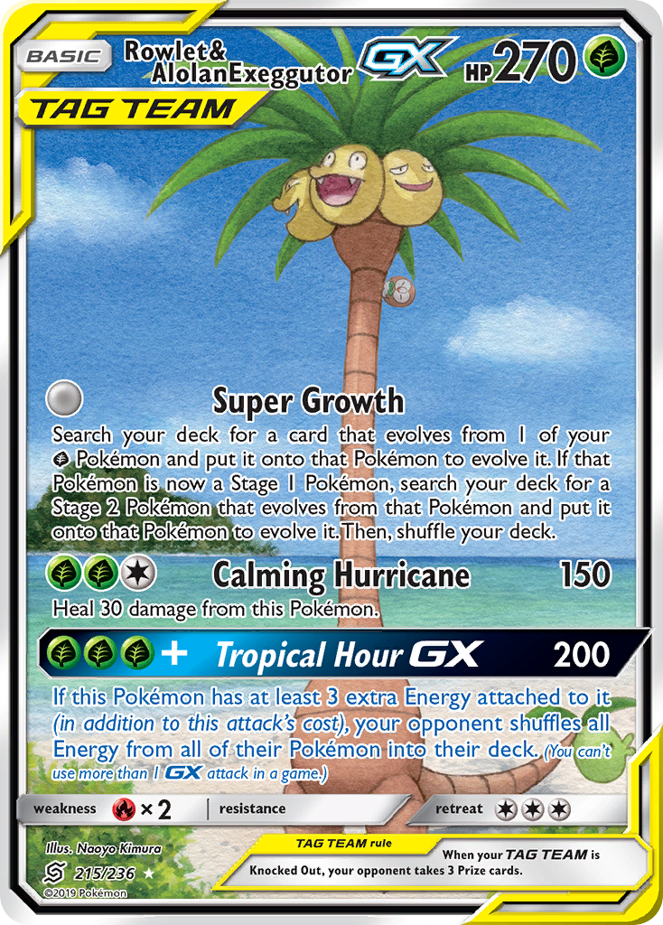 Rowlet & Alolan Exeggutor GX (215/236) [Sun & Moon: Unified Minds] | Dumpster Cat Games