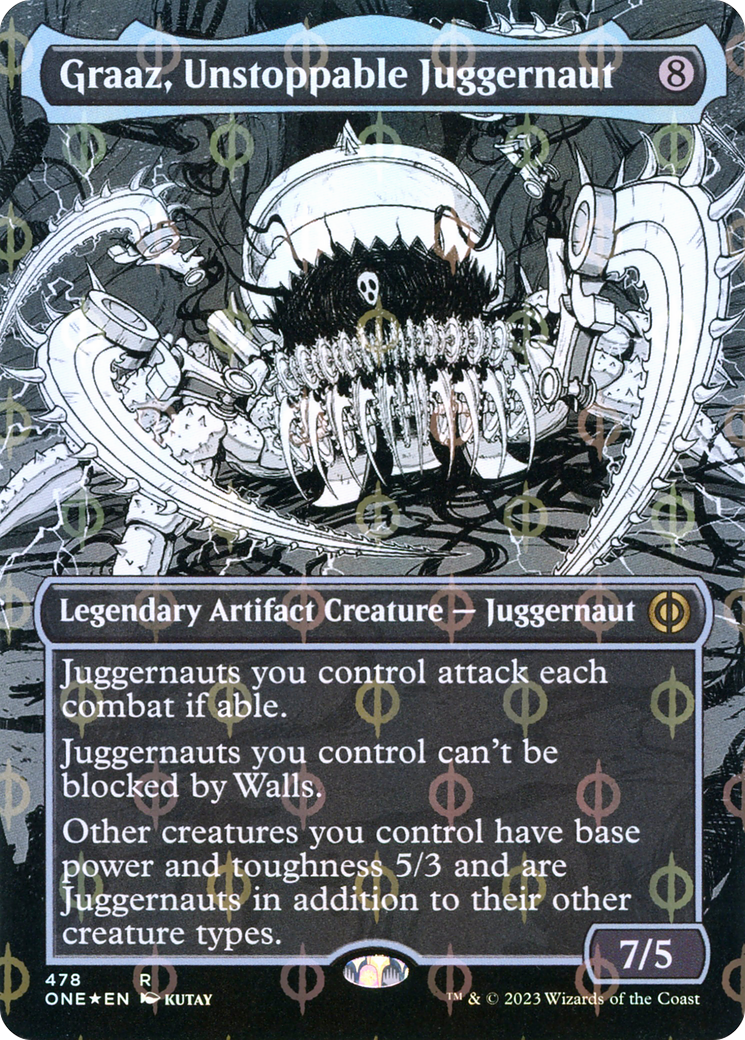 Graaz, Unstoppable Juggernaut (Borderless Manga Step-and-Compleat Foil) [Phyrexia: All Will Be One] | Dumpster Cat Games