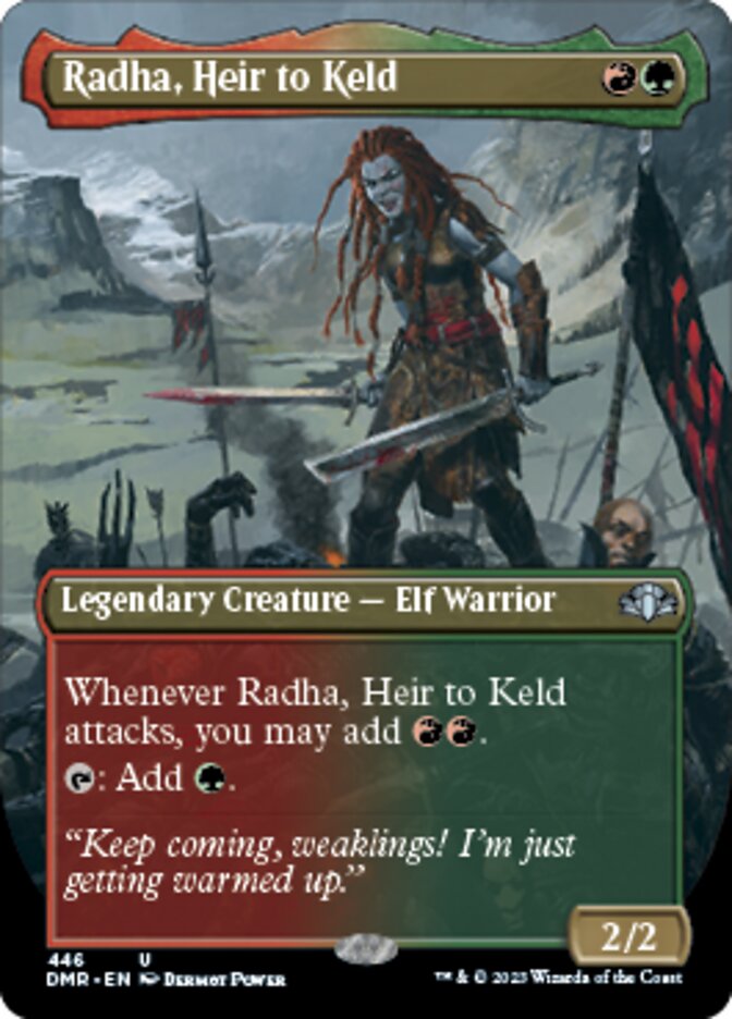 Radha, Heir to Keld (Borderless Alternate Art) [Dominaria Remastered] | Dumpster Cat Games