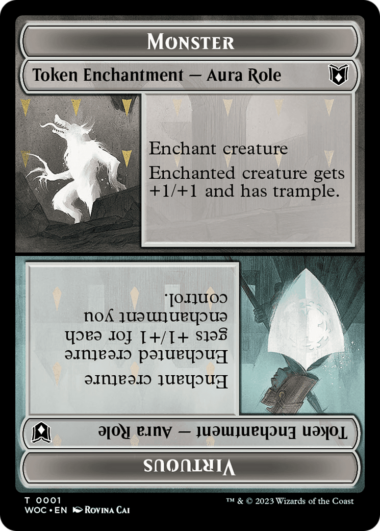 mtg cards that double tokens Copy // Monster Role / Virtuous Role Double-Sided Token [Wilds of Eldr – Dumpster Cat Games