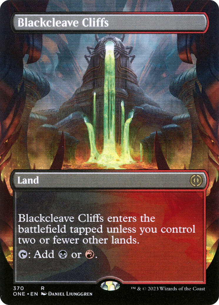 Blackcleave Cliffs (Borderless Alternate Art) [Phyrexia: All Will Be One] | Dumpster Cat Games