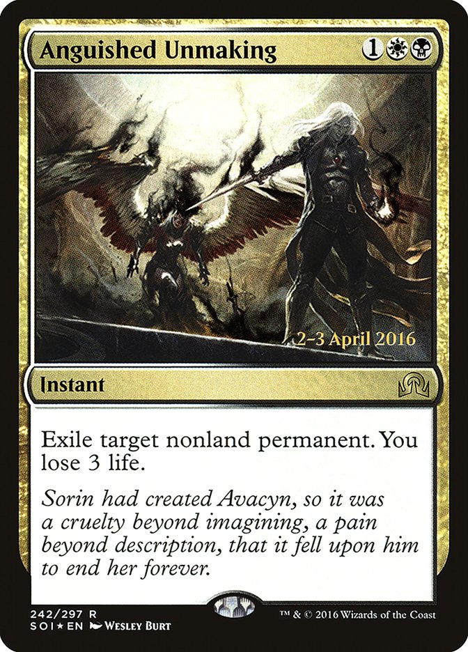Anguished Unmaking [Shadows over Innistrad Prerelease Promos] | Dumpster Cat Games