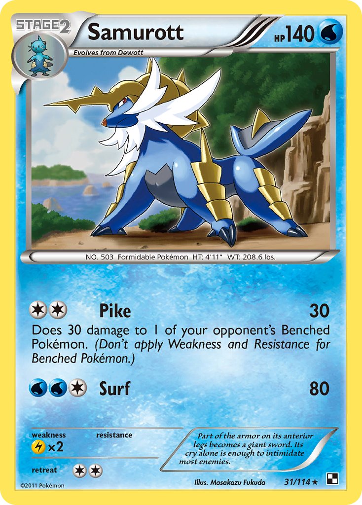 Samurott (31/114) (Theme Deck Exclusive) [Black & White: Base Set] | Dumpster Cat Games
