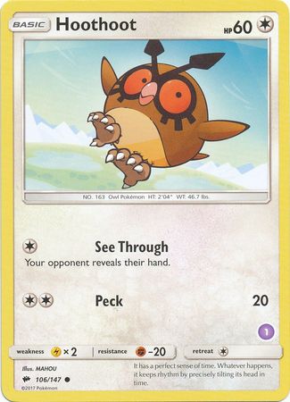 Hoothoot (106/147) (Deck Exclusive #1) [Sun & Moon: Trainer Kit - Alolan Sandslash] | Dumpster Cat Games