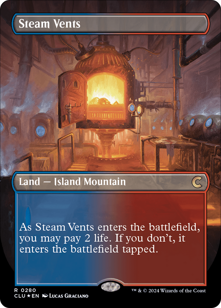 Steam Vents (Borderless) [Ravnica: Clue Edition] | Dumpster Cat Games
