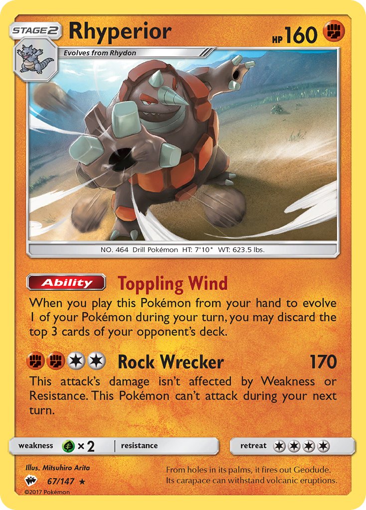 Rhyperior (67/147) (Theme Deck Exclusive) [Sun & Moon: Burning Shadows] | Dumpster Cat Games