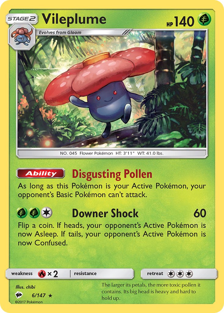 Vileplume (6/147) (Prerelease Kit Exclusive) (Theme Deck Exclusive) [Sun & Moon: Burning Shadows] | Dumpster Cat Games