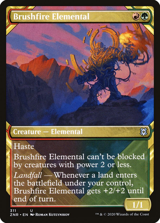 Brushfire Elemental (Showcase) [Zendikar Rising] | Dumpster Cat Games