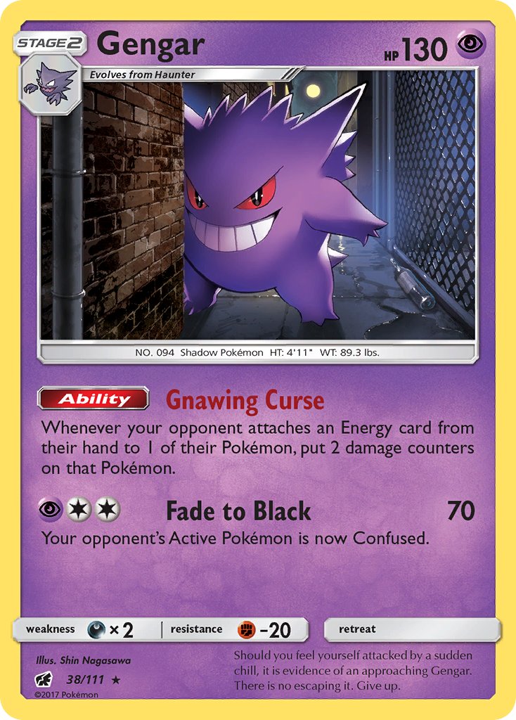 Gengar (38/111) (Prerelease Kit Exclusive) (Theme Deck Exclusive) [Sun & Moon: Crimson Invasion] | Dumpster Cat Games