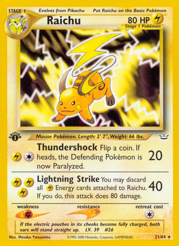 Raichu (21/64) [Neo Revelation 1st Edition] | Dumpster Cat Games