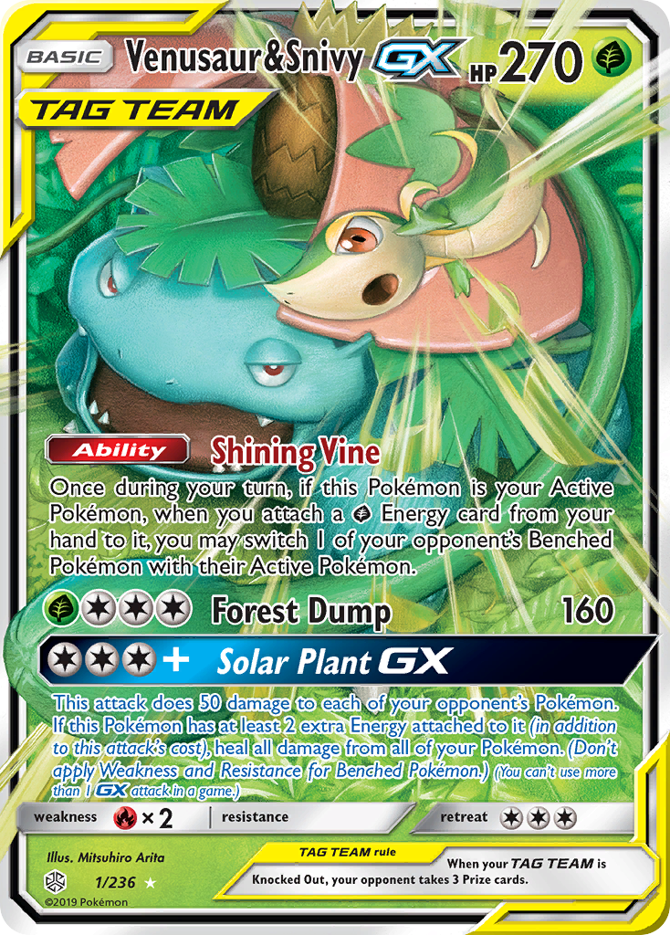 Venusaur & Snivy GX (1/236) [Sun & Moon: Cosmic Eclipse] | Dumpster Cat Games