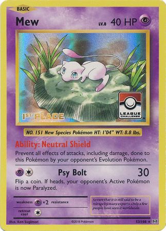 Mew (53/108) (League Promo 1st Place) [XY: Evolutions] | Dumpster Cat Games