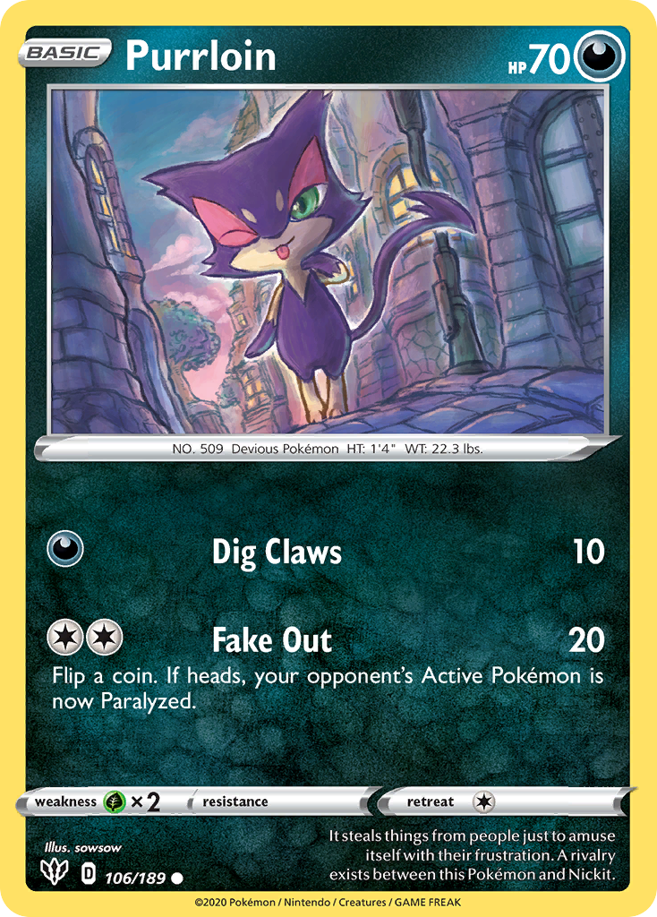 Purrloin (106/189) [Sword & Shield: Darkness Ablaze] | Dumpster Cat Games