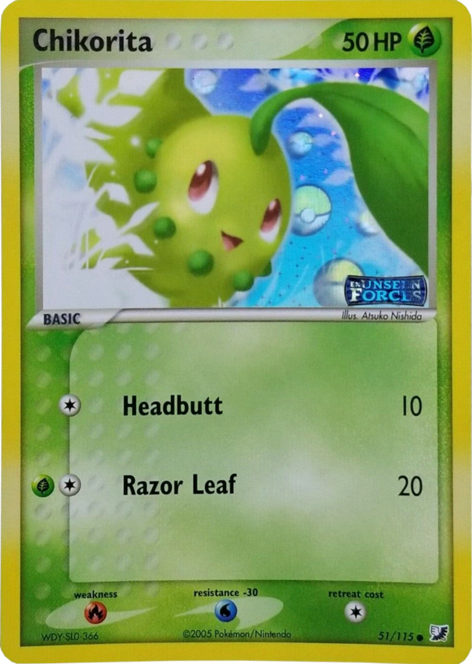 Chikorita (51/115) (Stamped) [EX: Unseen Forces] | Dumpster Cat Games
