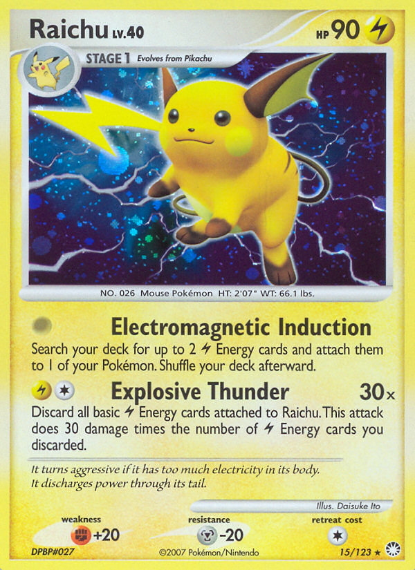Raichu (15/123) [Diamond & Pearl: Mysterious Treasures] | Dumpster Cat Games