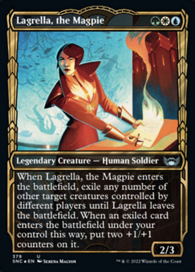 Lagrella, the Magpie (Showcase Golden Age Gilded Foil) [Streets of New Capenna] | Dumpster Cat Games