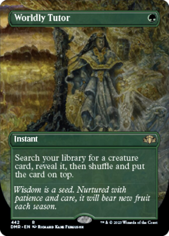 Worldly Tutor (Borderless Alternate Art) [Dominaria Remastered] | Dumpster Cat Games