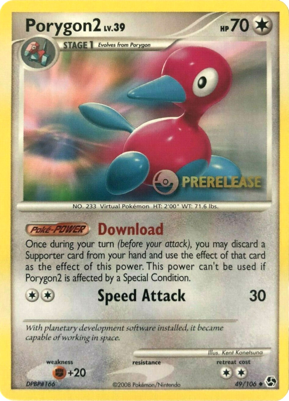 Porygon2 (49/106) (Prerelease Promo) [Diamond & Pearl: Black Star Promos] | Dumpster Cat Games